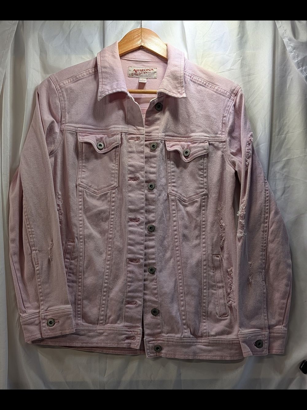 Arizona Jean Co Women's Pink Denim Distressed Jean Jacket Size Small